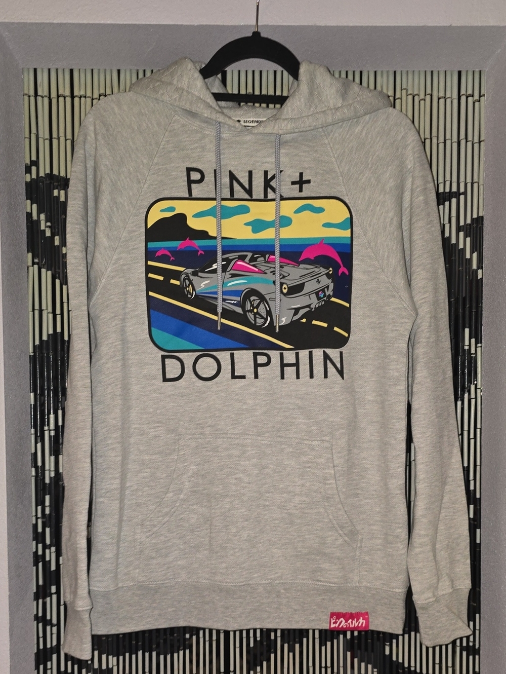 Pink Dolphin Heather Gray Crewneck Hoodie Ferrari Car & Dolphin Graphic NWOT